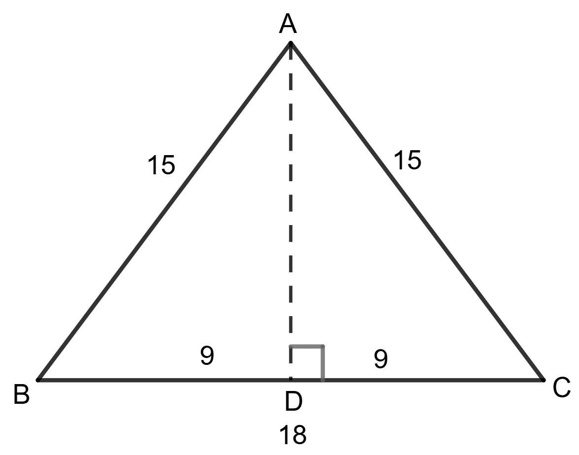 In triangle ABC, AB = AC = 15 cm and BC = 18 cm, find cos ∠ABC. Trigonometrical Ratios, Concise Mathematics Solutions ICSE Class 9.