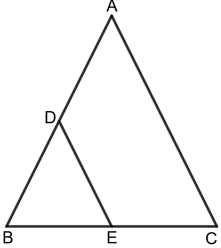 In △ ABC, D is mid-point of AB and E is mid-point of BC. Calculate (i) DE, if AC = 6.4 cm, (ii) ∠DEB, if ∠ACB = 63°. Chapterwise Revision (Stage 2), Concise Mathematics Solutions ICSE Class 9.