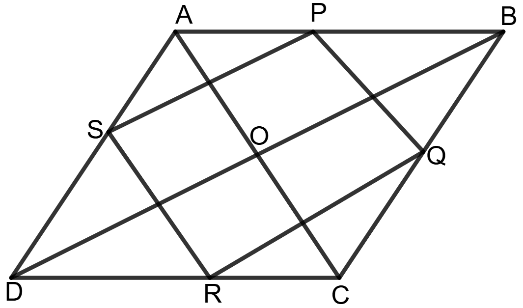 P, Q, R and S are the mid points of sides AB, BC, CD and DA respectively of rhombus ABCD. Show that PQRS is a rectangle. Under what condition will PQRS be a square ?. Chapterwise Revision (Stage 2), Concise Mathematics Solutions ICSE Class 9.