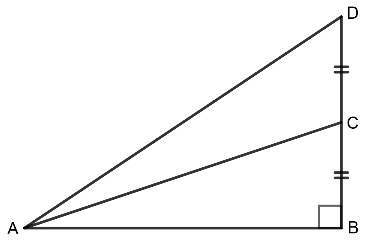 If C is mid-point of BD, tan ∠DAB : tan ∠CAB = 2 : 1. Assertion Reasoning, Concise Mathematics Solutions ICSE Class 9.