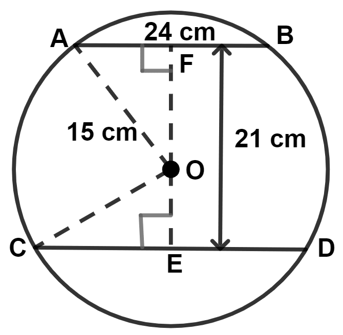 Two parallel chords are drawn in a circle of diameter 30.0 cm. The length of one chord is 24.0 cm and the distance between the two chords is 21.0 cm; find the length of the other chord. Circle, Concise Mathematics Solutions ICSE Class 9.