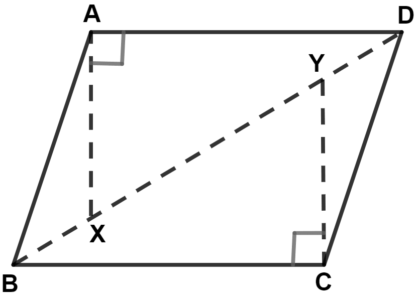 In the parallelogram ABCD, the angles A and C are obtuse. Points X and Y are taken on the diagonal BD such that the angles XAD and YCB are right angles. Prove that : XA = YC. Triangles, Concise Mathematics Solutions ICSE Class 9.