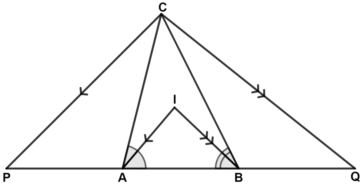 In the following figure; IA and IB are bisectors of angles CAB and CBA respectively. CP is parallel to IA and CQ is parallel to IB. Isosceles Triangles, Concise Mathematics Solutions ICSE Class 9.