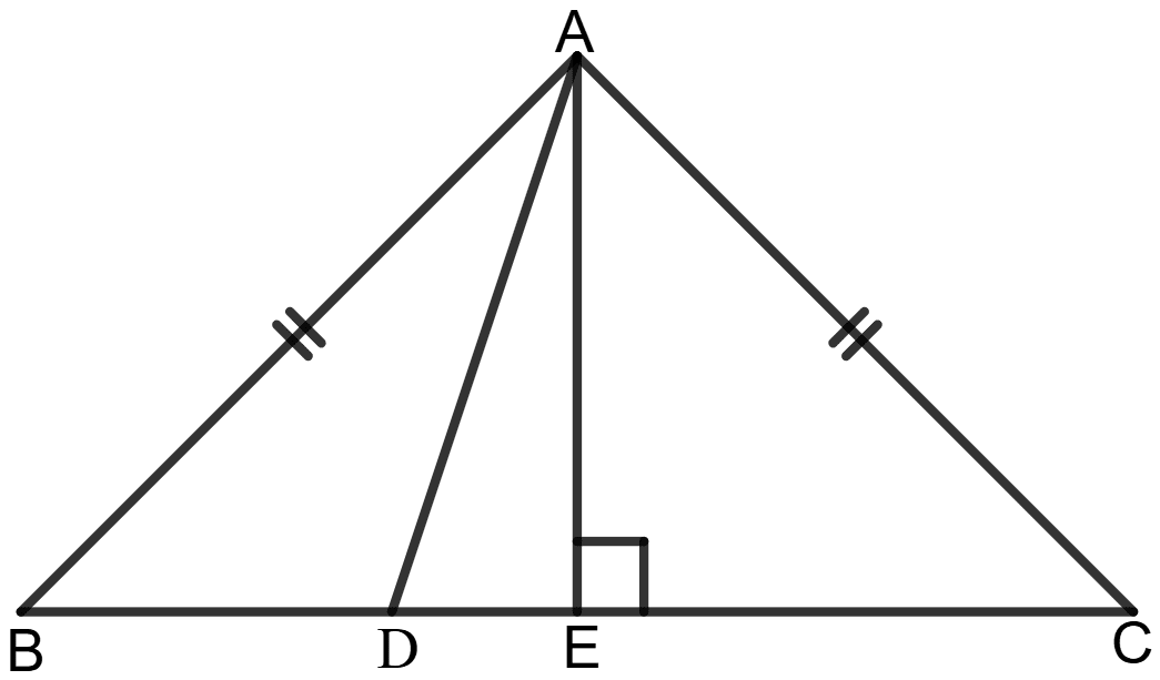 ABC is a triangle in which AB = AC and D is any point on BC. Prove that. Chapterwise Revision (Stage 2), Concise Mathematics Solutions ICSE Class 9.