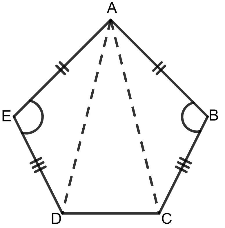 ABCDE is a pentagon in which AB = AE, BC = ED and ∠ABC = ∠AED. (a) Prove that (i) AC = AD (ii) ∠BCD = ∠EDC (b) If BC and ED are produced to meet at X, prove that BX = EX. Chapterwise Revision (Stage 2), Concise Mathematics Solutions ICSE Class 9.