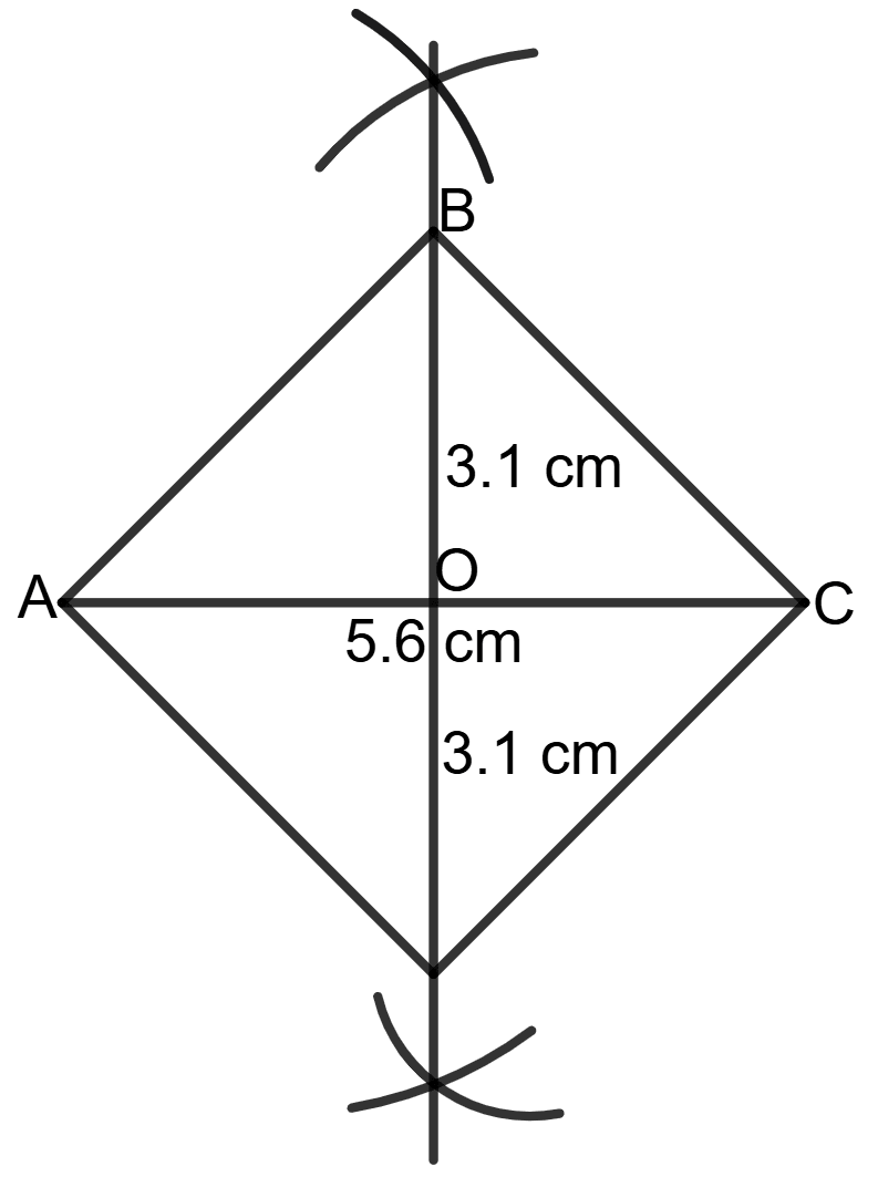Construct a rhombus ABCD in which AC = 5.6 cm and BD = 6.3 cm. Chapterwise Revision (Stage 2), Concise Mathematics Solutions ICSE Class 9.