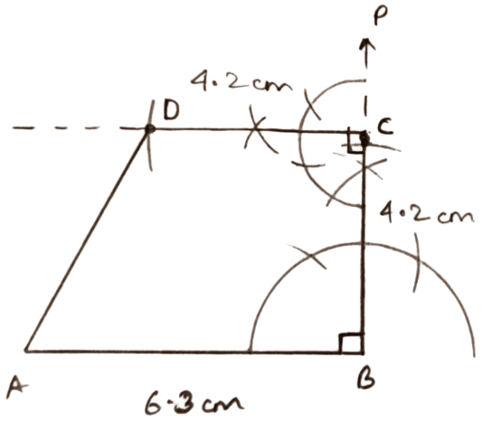 AB = 6.3 cm, BC = CD = 4.2 cm and ∠ABC = ∠BCD = 90°. Construction of Polygons, Concise Mathematics Solutions ICSE Class 9.