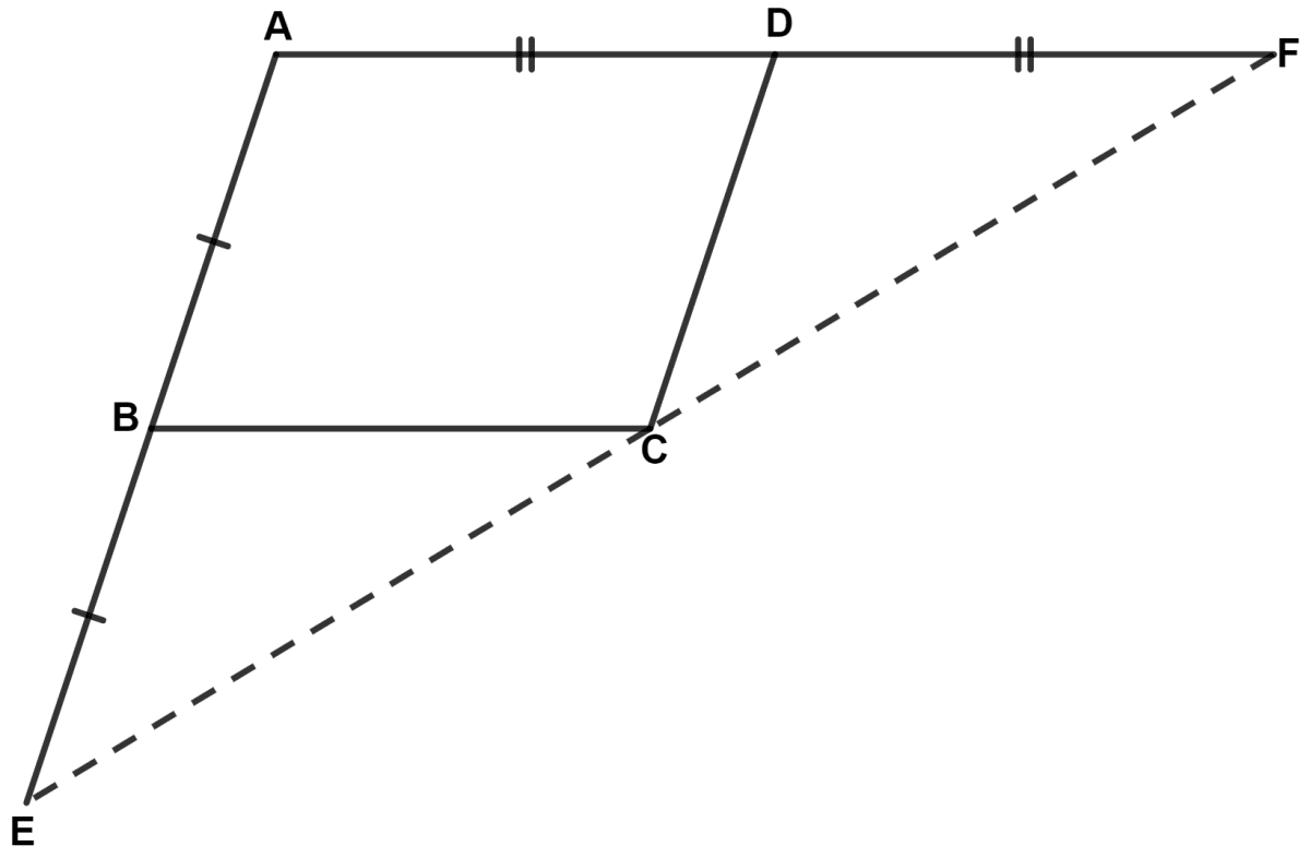 ABCD is a parallelogram. The sides AB and AD are produced to E and F respectively such that AB = BE and AD = DF. Prove that : Triangles, Concise Mathematics Solutions ICSE Class 9.