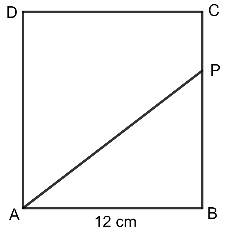 ABCD is a square with each side 12 cm. P is a point on BC such that area of Δ ABP : area of trapezium APCD = 1 : 5. Find the length of CP. Area and Perimeter of Plane Figures, Concise Mathematics Solutions ICSE Class 9.