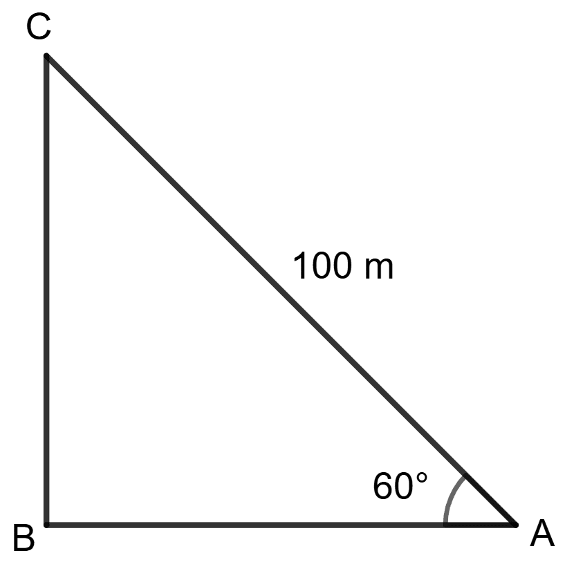 A kite is attached to a 100 m long string. Find the greatest height reached by the kite when its string makes an angle of 60° with the level ground. Solution of Right Triangles, Concise Mathematics Solutions ICSE Class 9.