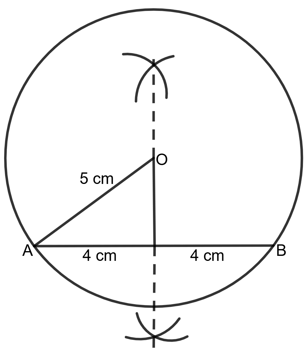 A line segment AB is of length 8 cm. Draw a circle of radius 5 cm that passes through A and B. 
Can you draw a circle of radius 3 cm passing through A and B ? Give reason in support of your answer. Chapterwise Revision (Stage 2), Concise Mathematics Solutions ICSE Class 9.
