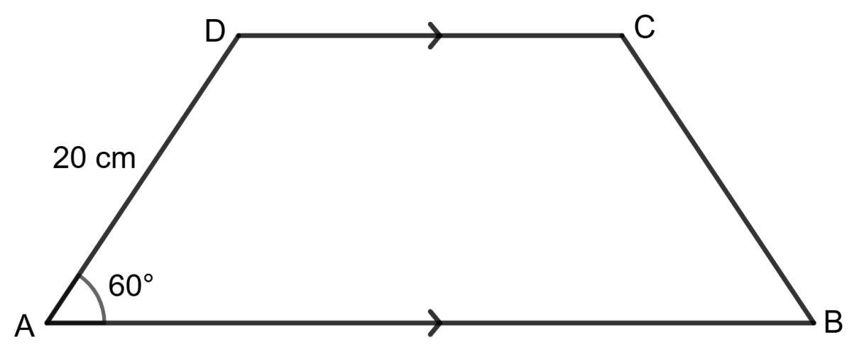 In trapezium ABCD, as shown, AB // DC, AD = DC = BC = 20 cm and ∠A = 60°. Solution of Right Triangles, Concise Mathematics Solutions ICSE Class 9.