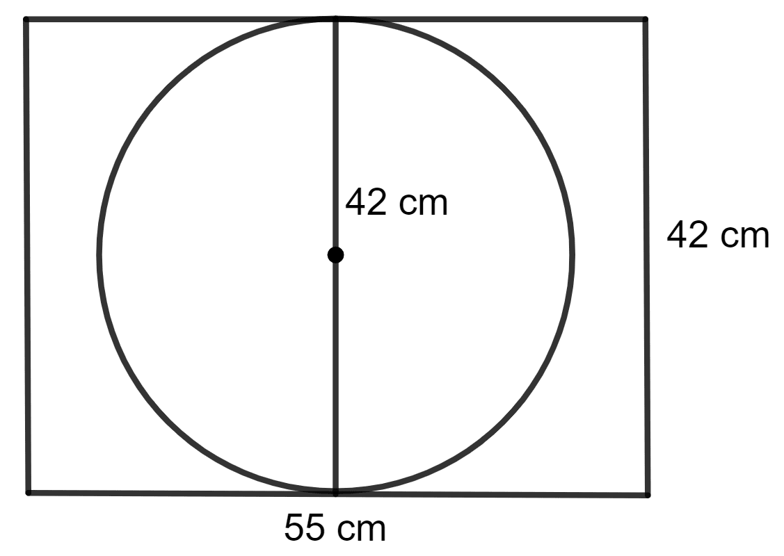 A circle of largest area is cut from a rectangular piece of card-board with dimensions 55 cm and 42 cm. Find the ratio between the area of the circle cut and the area of the remaining card-board. Area and Perimeter of Plane Figures, Concise Mathematics Solutions ICSE Class 9.