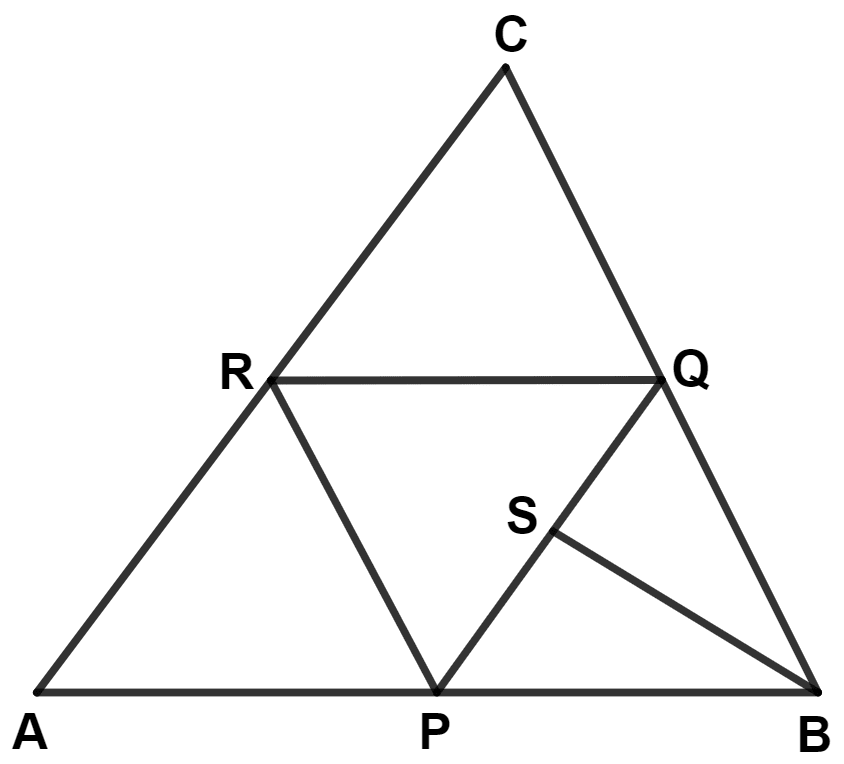 The following figure shows a triangle ABC in which P, Q and R are mid-points of sides AB, BC and CA respectively. S is mid-point of PQ. Prove that : Area Theorems, Concise Mathematics Solutions ICSE Class 9.