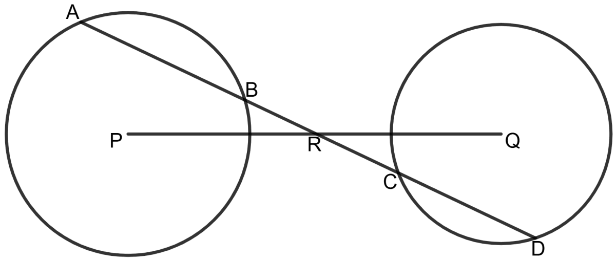 The given figure shows two congruent circles with centres P and Q. R is mid-point of PQ and ABRCD is a straight line. Chapterwise Revision (Stage 2), Concise Mathematics Solutions ICSE Class 9.