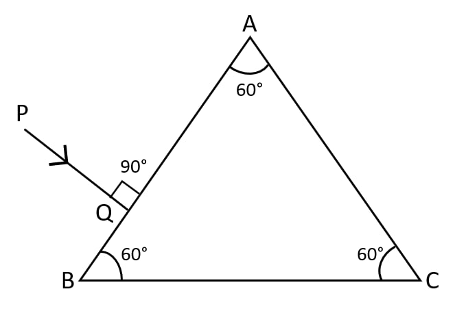 Copy the diagram given below and complete the path of the light ray till it emerges out of the prism. The critical angle of glass is 42°. In your diagram mark the angles wherever necessary. Refraction of light at plane surfaces, Concise Physics Class 10 Solutions.