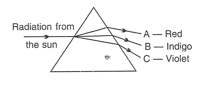 Radiations from the sun fall on a prism and suffer dispersion. Three thermometers are kept on which the radiations after dispersion are made to fall as shown in the figure given below. Which thermometer would show a higher reading ? Give a reason for your answer. Force, Concise Physics Solutions ICSE Class 10.