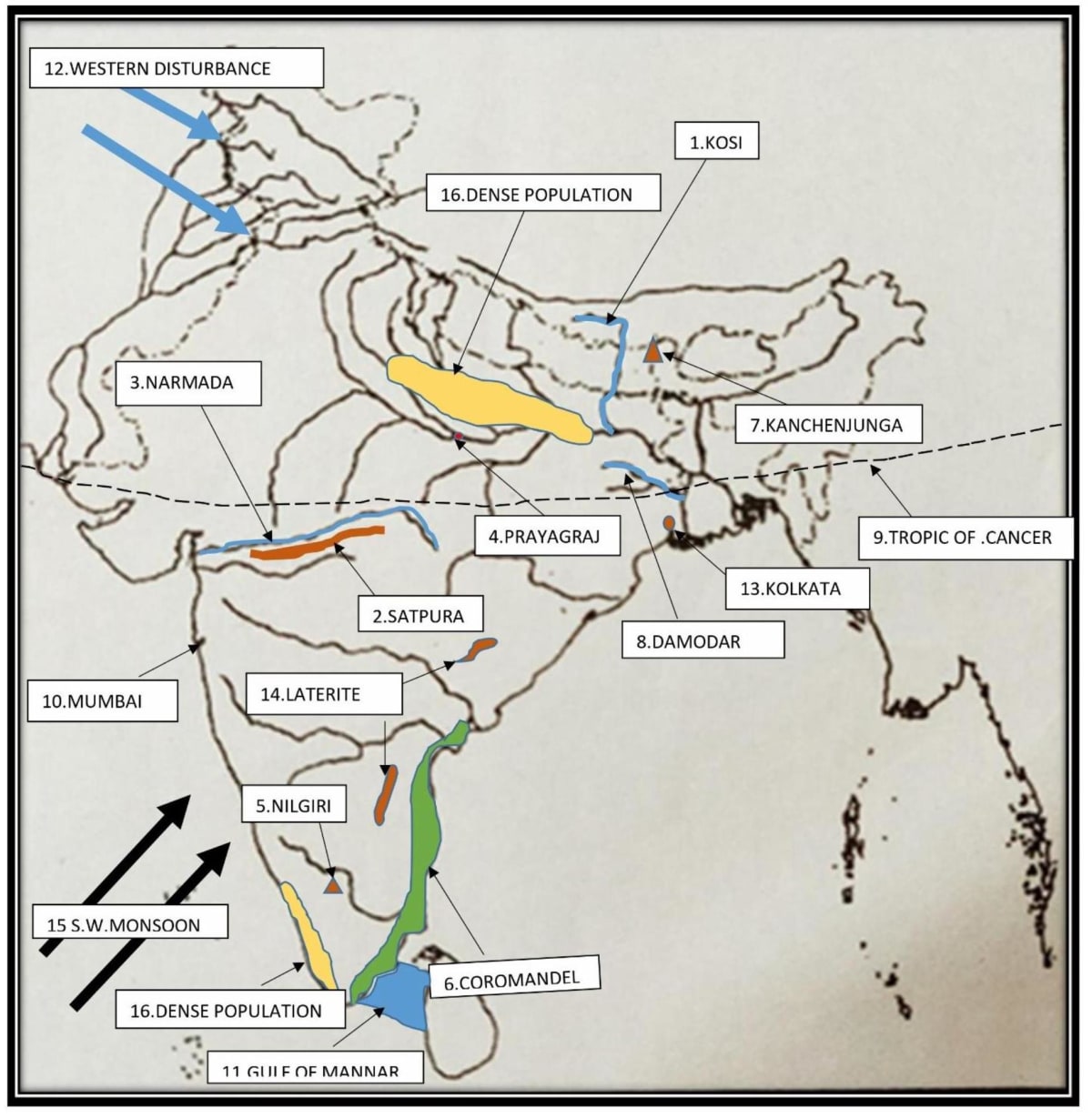 Mark on India Map. Competency Focused Practice Questions Geography Solutions ICSE Class 10.