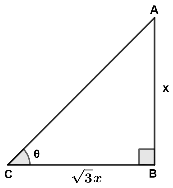 At a certain time of day, the ratio of the height of the pole to the length of its shadow is 1 : 3, then the angle of elevation of the sun at that time of the day is : Maths Competency Focused Practice Questions Class 10 Solutions.