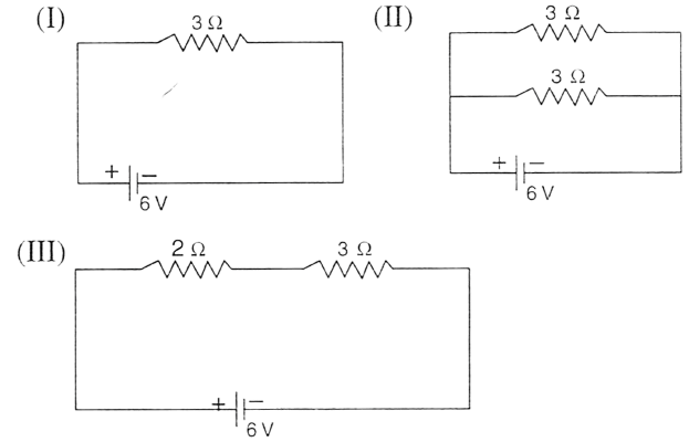 You are given three circuits. Identify the circuit with the minimum dissipation of heat. Force, Concise Physics Solutions ICSE Class 10.