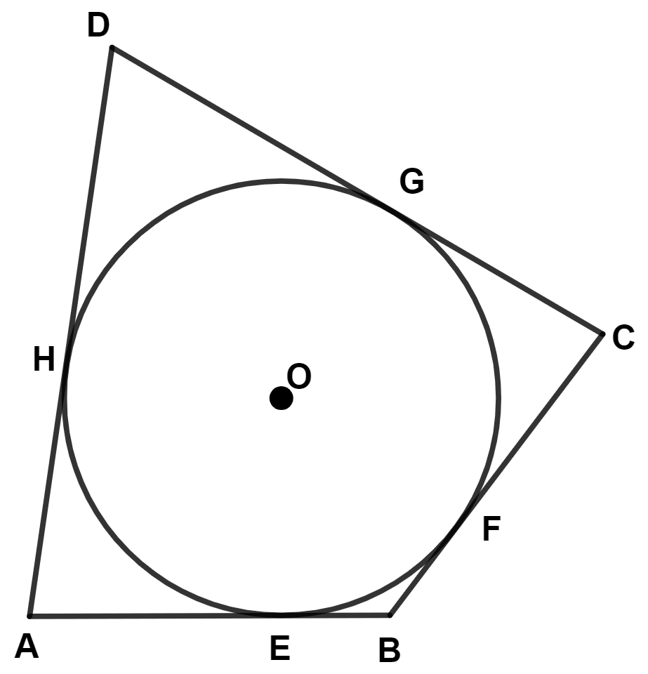 In the given figure O is the centre of the circle. ABCD is a quadrilateral where sides AB, BC, CD and DA touch the circle at E, F, G and H respectively. If AB = 15 cm, BC = 18 cm and AD = 24 cm, find the length of CD. Maths Competency Focused Practice Questions Class 10 Solutions.