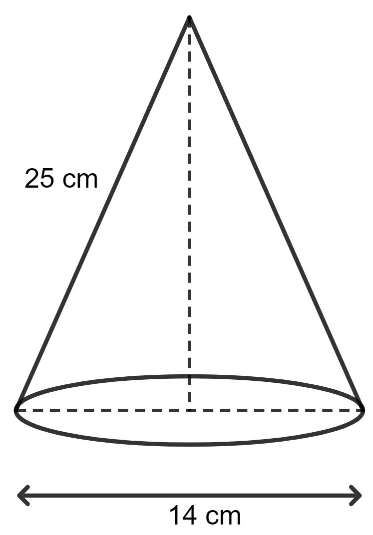 The ratio of the radius and the height of a solid metallic right circular cylinder is 7 : 27. This is melted and made into a cone of diameter 14 cm and slant height 25 cm. Find the height of the : Maths Competency Focused Practice Questions Class 10 Solutions.