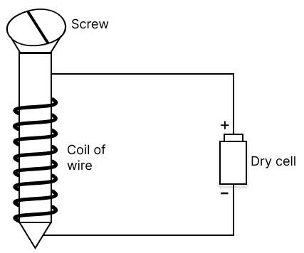 You are given an iron nail, a torch cell and a long piece of insulated copper wire. With the help of a labelled neat diagram, describe in steps how you will make the nail, an electromagnet. Concise Physics Solutions ICSE Class 6.