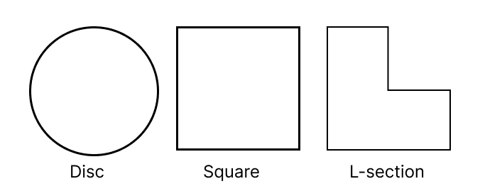 Three different shapes of the same mass are cut from a sheet of iron as shown in the figure given below. Identify the shape with the highest density. Give reason. Concise Physics Solutions ICSE Class 8.