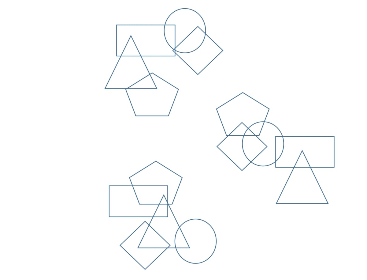 Draw five different shapes overlapping each other. Using the different types of Graphic arrangements, arrange these figures in all possible combinations. Computer Applications Code 165 Kips Cyber Beans Solutions Class 9 CBSE.