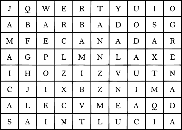In the following word maze, find six countries of North America. The words may be placed horizontally, vertically or diagonally. Write down the capitals of the countries found. Frank Middle School Geography Solutions ICSE Class 6.