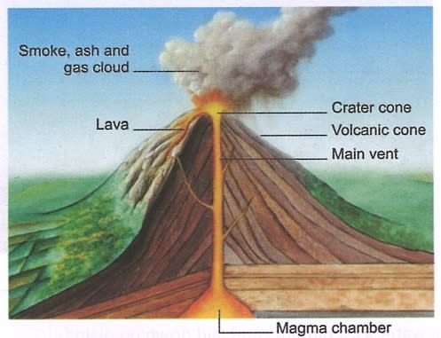 Explain with the help of diagrams how volcanic mountains are formed. Frank Middle School Geography Solutions ICSE Class 6.