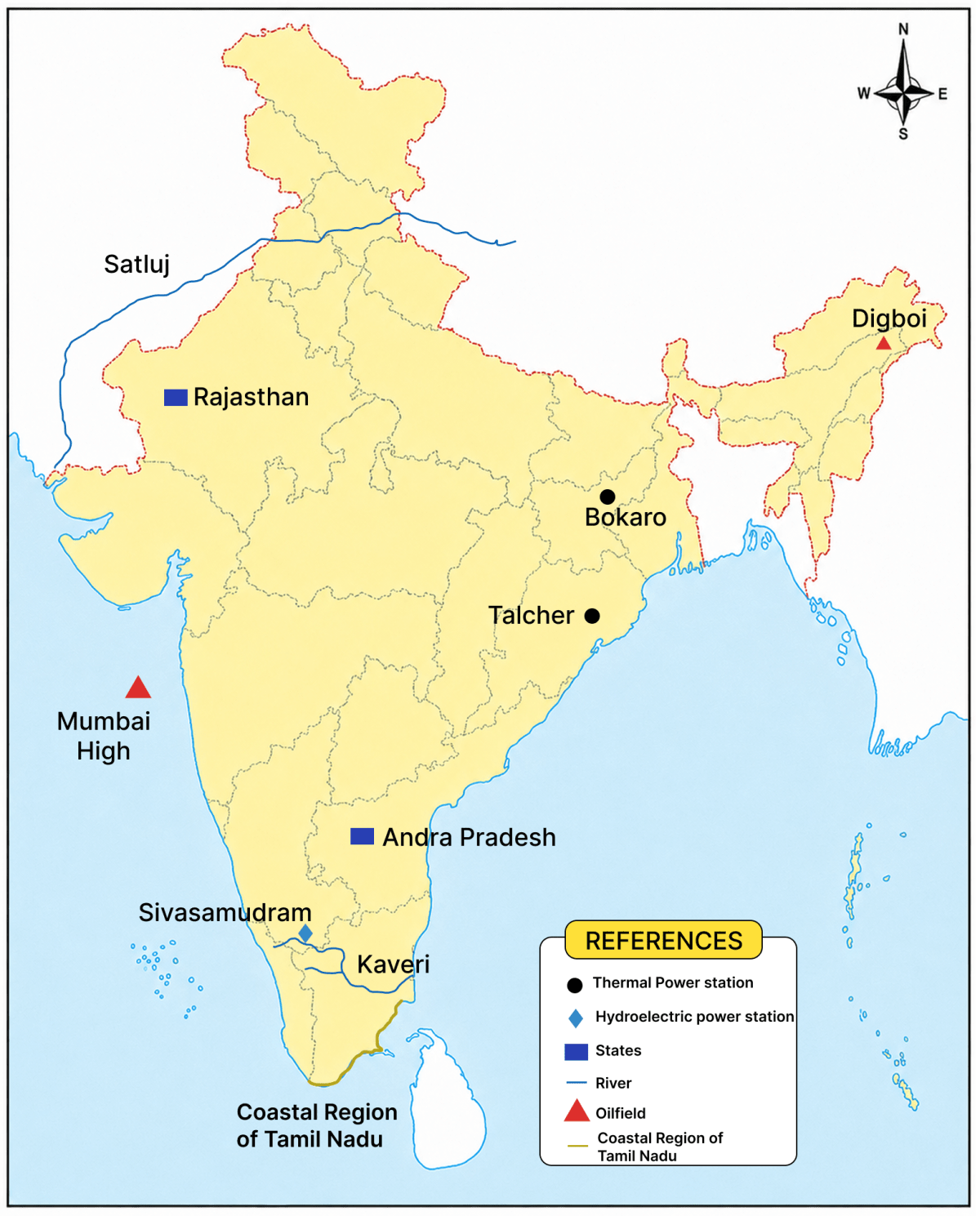 On a map of India mark and name the following:. Energy & Power Resources, Frank Middle School Geography Solutions ICSE Class 7.