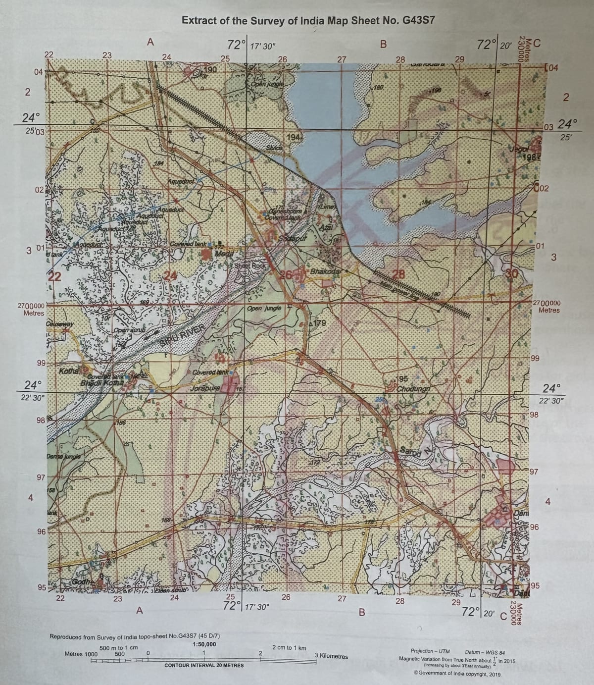 Study the extract of the Survey of India topographical sheet no. G43S7 (Eastings 22 to 30 and Northings 95 to 04) given on this page and answer the following questions:. Worksheet 1, Frank Middle School Geography Solutions ICSE Class 7.