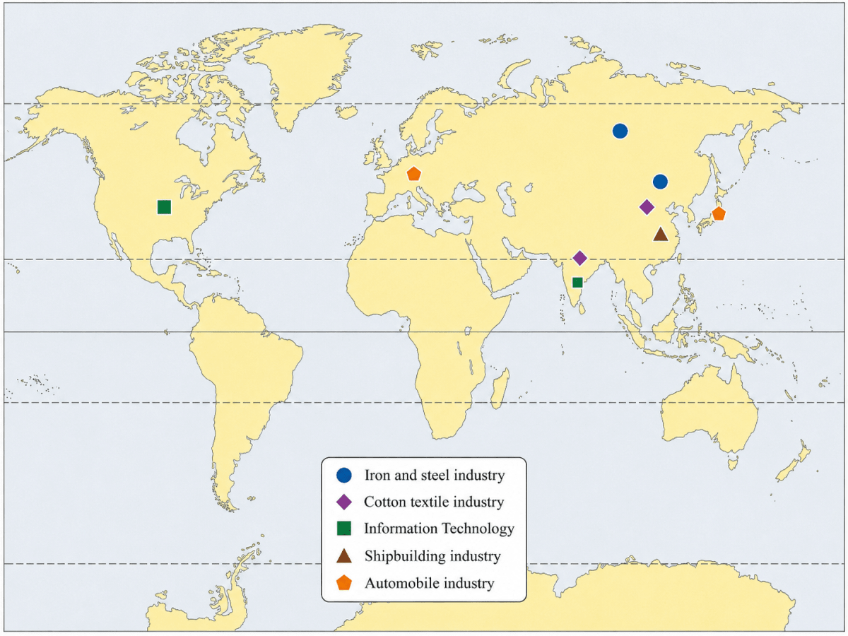 On an outline map of the world, shade, mark and name the following:. Industries, Frank Middle School Geography Solutions ICSE Class 7.