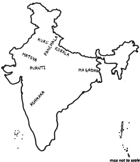 On the outline map of India given below, mark any seven of the mahajanapadas. Frank Modern Certificate History and Civics Solutions ICSE Class 6.