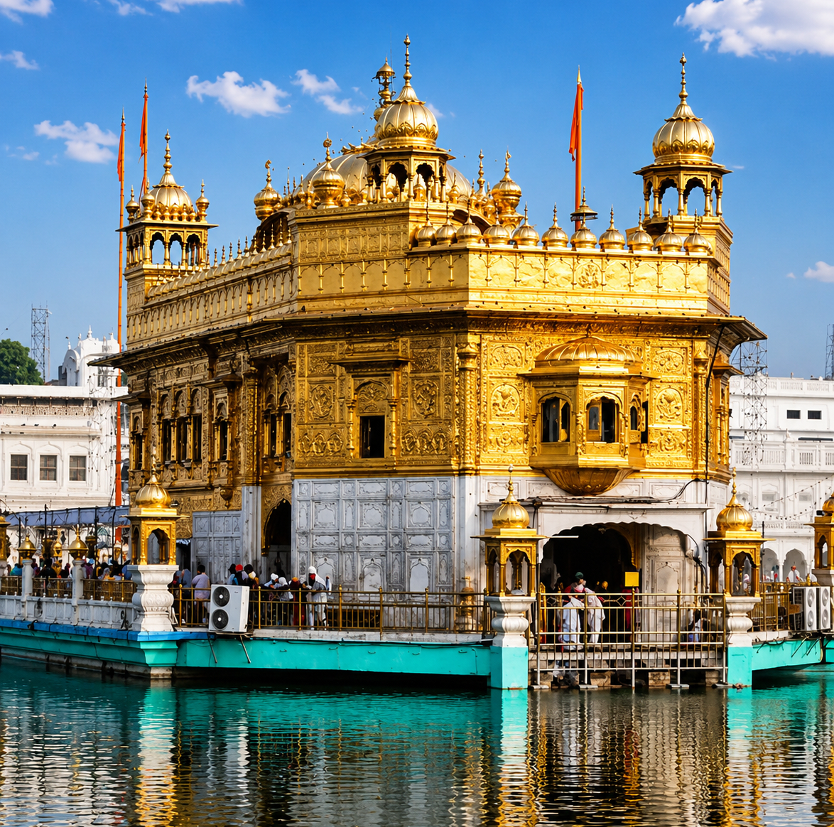 This picture depicts a large golden-domed structure surrounded by a holy water tank (Amrit Sarovar), with a white marble walkway, while the temple is reflected in the water. Based on this information, answer the following: Medieval Europe-Rise and Spread of Christianity, Frank Modern Certificate History and Civics Solutions ICSE Class 7.