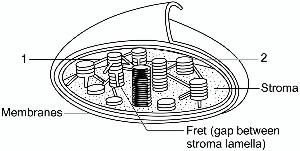 Given below is a diagrammatic representation of the internal structure of an organelle found in a plant cell. Study the same and then answer the questions that follow:. Photosynthesis, ICSE Class 10 Biology by Goyal Brothers Solutions.