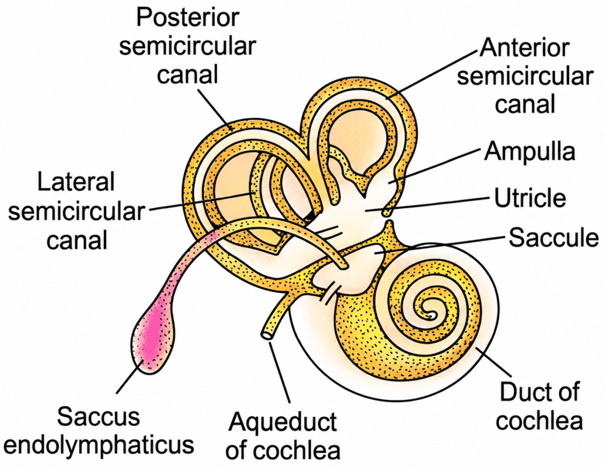 Draw a well-labelled diagram of the membranous labyrinth found in the inner ear. The Nervous System & Sense Organs, ICSE Class 10 Biology by Goyal Brothers Solutions.