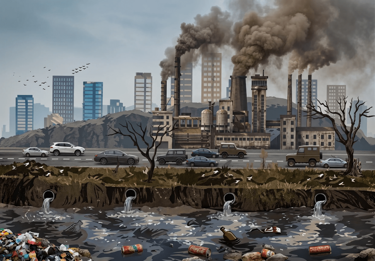 Analyse the environmental issues shown in the image. What are the potential impacts on human health (any two)?. Depletion of Resources, ICSE Commercial Applications CB Gupta Goyal Brothers  Solutions Class 9.