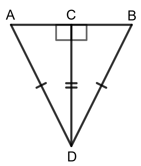 In the given figure, we have AC ⊥ CD, BC ⊥ CD and DA = DB. Prove that : CA = CB. Congruence, Foundation Mathematics R.S. Aggarwal ICSE Class 7.