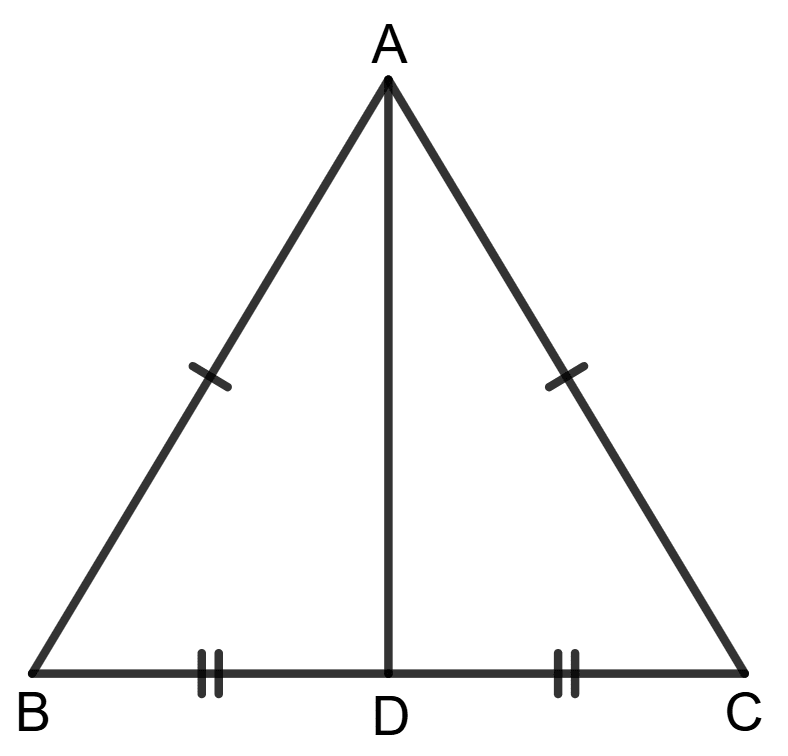 In the adjoining figure, △ABC is an isosceles triangle in which AB = AC and AD is a median. Prove that : Congruence, Foundation Mathematics R.S. Aggarwal ICSE Class 7.