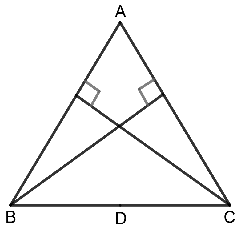 In the adjoining figure, △ABC is an isosceles triangle in which AB = AC. If BM ⊥ AC and CN ⊥ AB, prove that : Congruence, Foundation Mathematics R.S. Aggarwal ICSE Class 7.