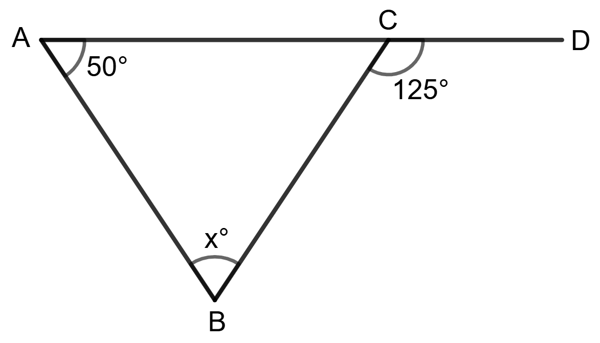 In each of the following figures, one side of a triangle has been produced. Find all the angles of the triangle in each case. Properties of Triangles, Foundation Mathematics R.S. Aggarwal ICSE Class 7.