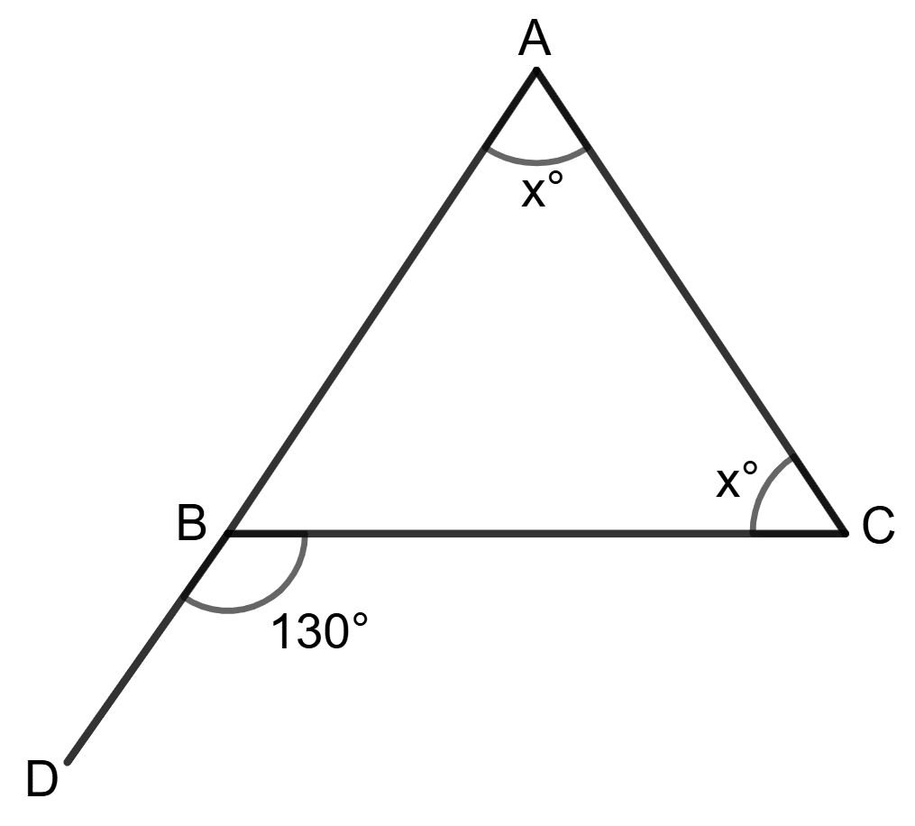 In each of the following figures, one side of a triangle has been produced. Find all the angles of the triangle in each case. Properties of Triangles, Foundation Mathematics R.S. Aggarwal ICSE Class 7.