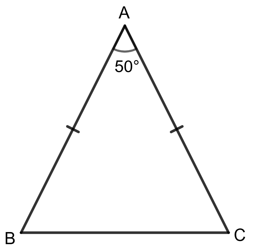 In the given figure, △ABC is an isosceles triangle in which AB = AC and ∠A = 50°. Properties of Triangles, Foundation Mathematics R.S. Aggarwal ICSE Class 7.