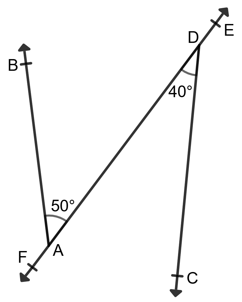 In each of the following figures, two lines AB and CD are cut by a transversal EF. In each case, find whether AB || CD or not. Give reasons in support of your answer. Lines and Angles, Foundation Mathematics R.S. Aggarwal ICSE Class 7.