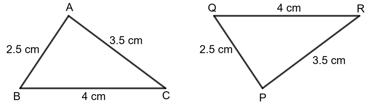State the condition (SSS or SAS or ASA or RHS) under which △ABC ≅ △PQR in each of the following cases. Congruence, Foundation Mathematics R.S. Aggarwal ICSE Class 7.