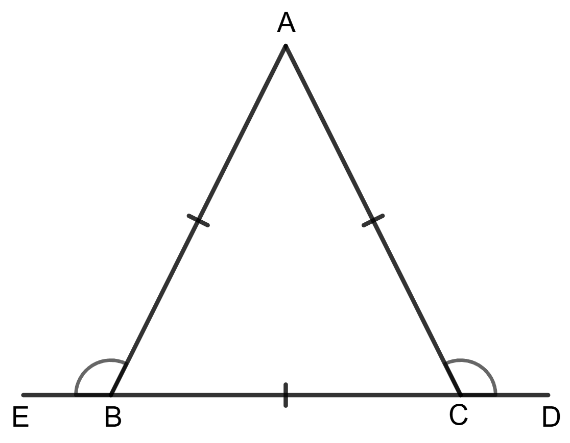 In the given figure, △ABC is an equilateral triangle whose side BC has been produced in both the directions to D and E respectively. Prove that ∠ACD = ∠ABE. Properties of Triangles, Foundation Mathematics R.S. Aggarwal ICSE Class 7.
