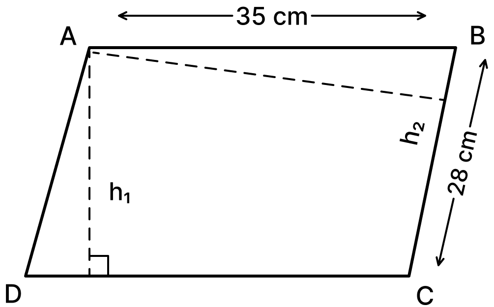 ABCD is a parallelogram having adjacent sides AB = 35 cm and BC = 28 cm. If the distance between its longer sides is 8 cm, find:. Mensuration, Foundation Mathematics R.S. Aggarwal ICSE Class 7.
