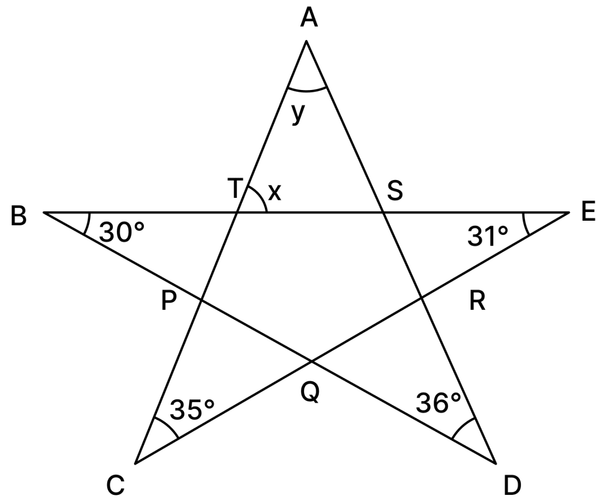 In the figure, the values of x and y respectively are:. Properties of Triangles, Foundation Mathematics R.S. Aggarwal ICSE Class 7.